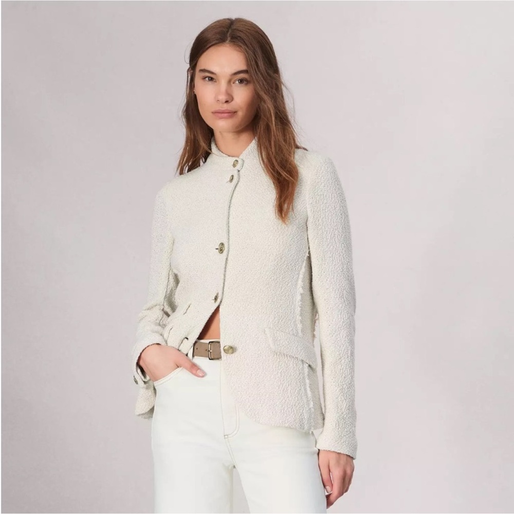 NWT $595 Rag & Bone Ecru Slade Textured Blazer with Gold Buttons - Picture 3 of 11